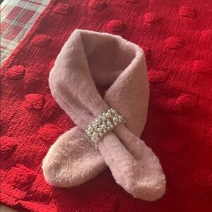 Pink Faux Fur Scarf with Pearl Accent